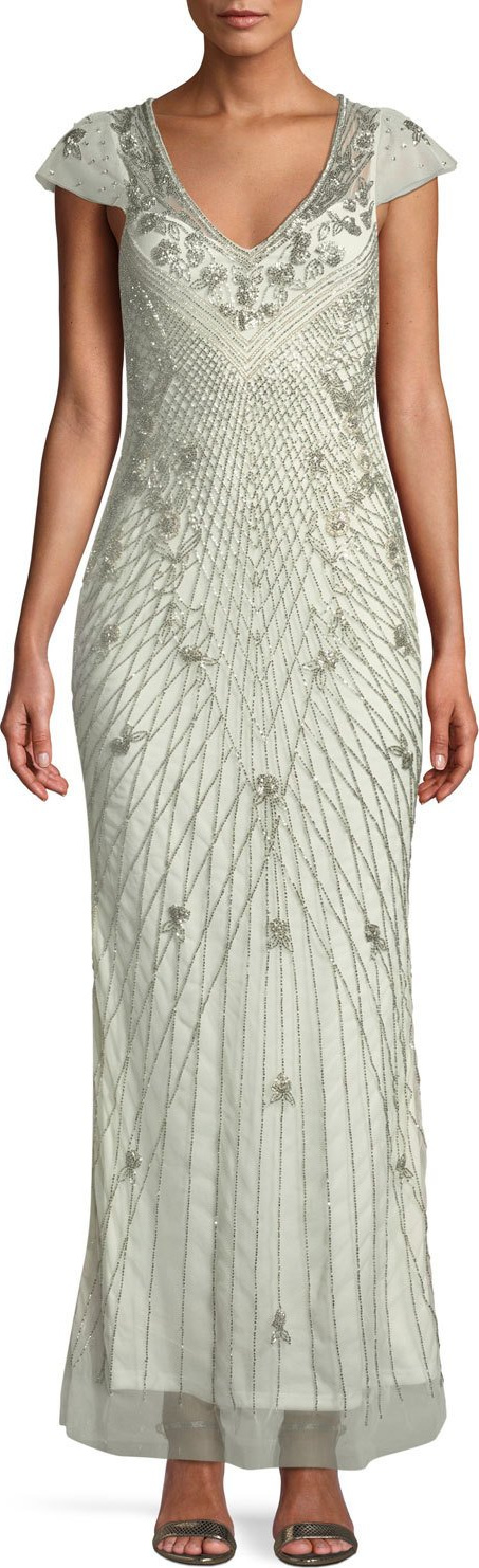 Parker Conzuelo V-Neck Beaded Gown