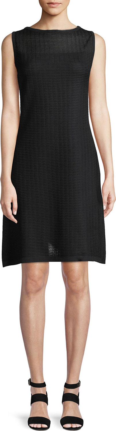 Misook Sheer-Yoke Sleeveless Shift Dress