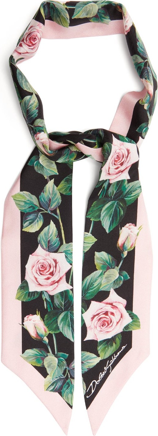 Dolce & Gabbana Rose-print skinny silk scarf