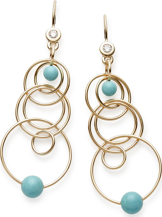 IPPOLITA 18k Gold Nova Mini Jet Set Turquoise & Diamond Dangle Earrings