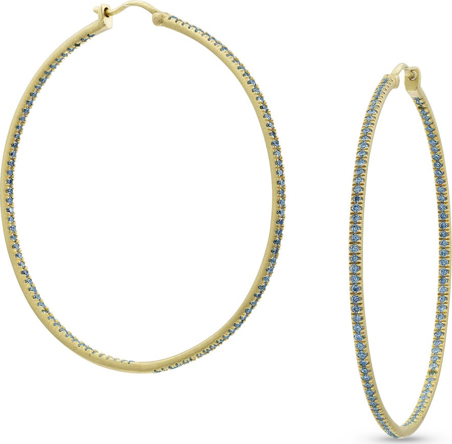 Dominique Cohen 18k Gold Blue Diamond Hoop Earrings