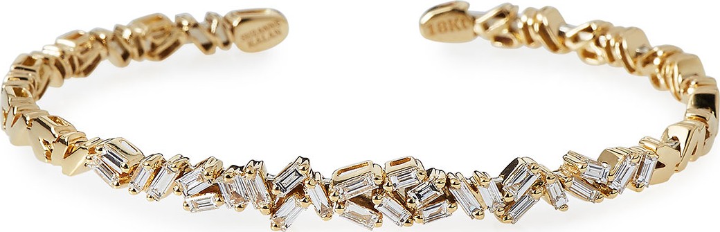 Suzanne Kalan Tilted Baguette Diamond Bangle in 18K Yellow Gold