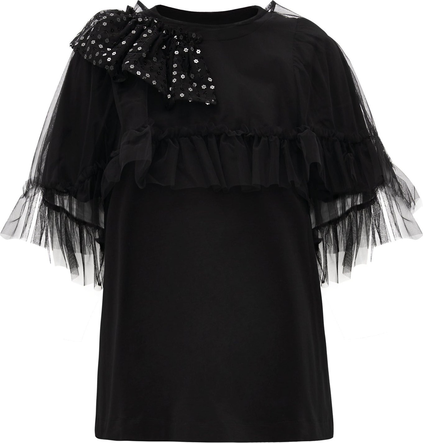Simone Rocha Puff-sleeve tulle-cape cotton T-shirt