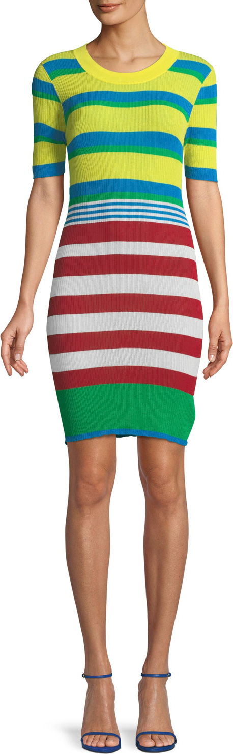 DIANE von FURSTENBERG Striped Elbow-Sleeve Coverup Sweaterdress