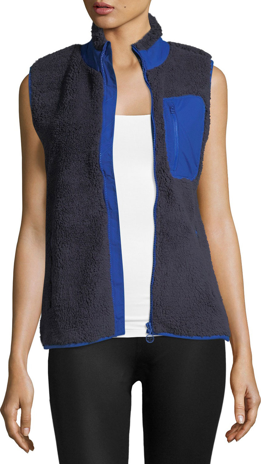 Tory Sport Sherpa Zip-Front Fleece Vest