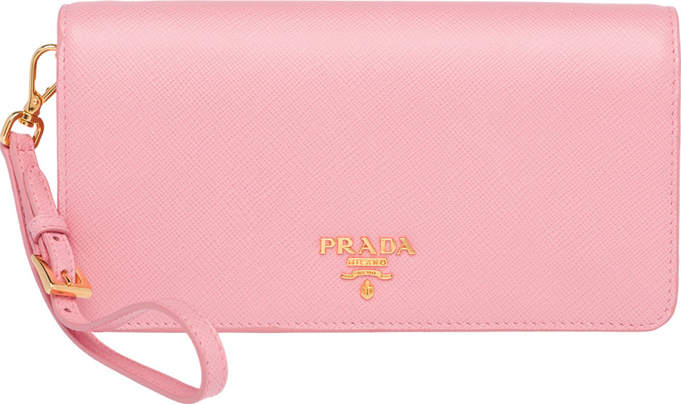 Prada Saffiano Flap Phone Wristlet Wallet w/ Crossbody Strap