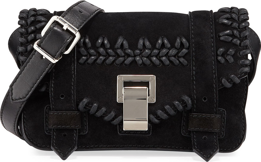 Proenza Schouler PS1 Mini Suede Crossbody Bag w/ Leather Whipstitch Trim