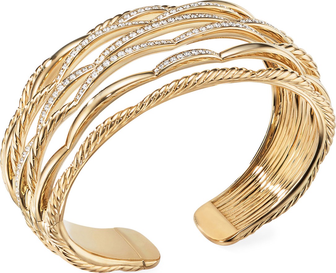 David Yurman Tides 18k Gold 7-Row Diamond Cuff bracelet, Size L