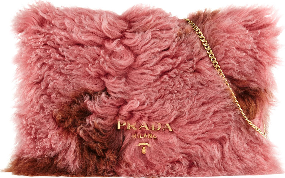 Prada Shearling Fur Flap Chain Shoulder Bag