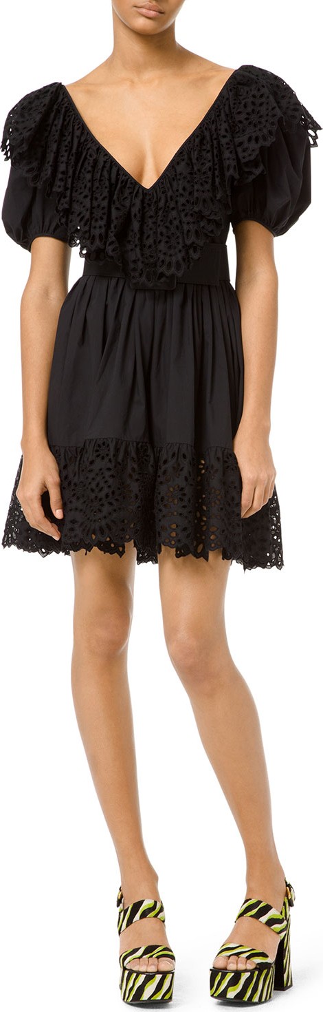 Michael Kors Collection Cotton Poplin Puff-Sleeve Belted Dress