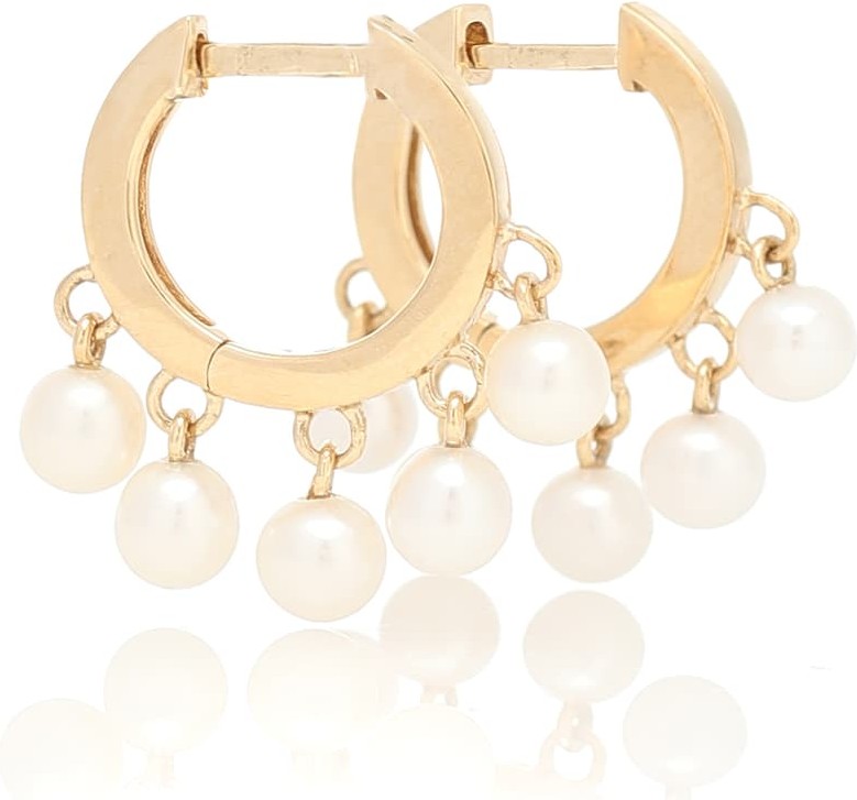 Sydney Evan 14kt gold hoop earrings with pearls