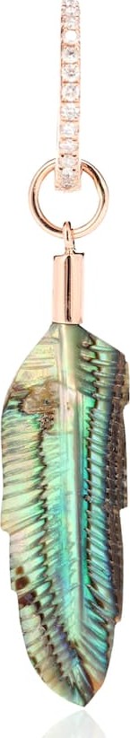 Jacquie Aiche 14kt rose gold single feather earring with abalone and diamonds