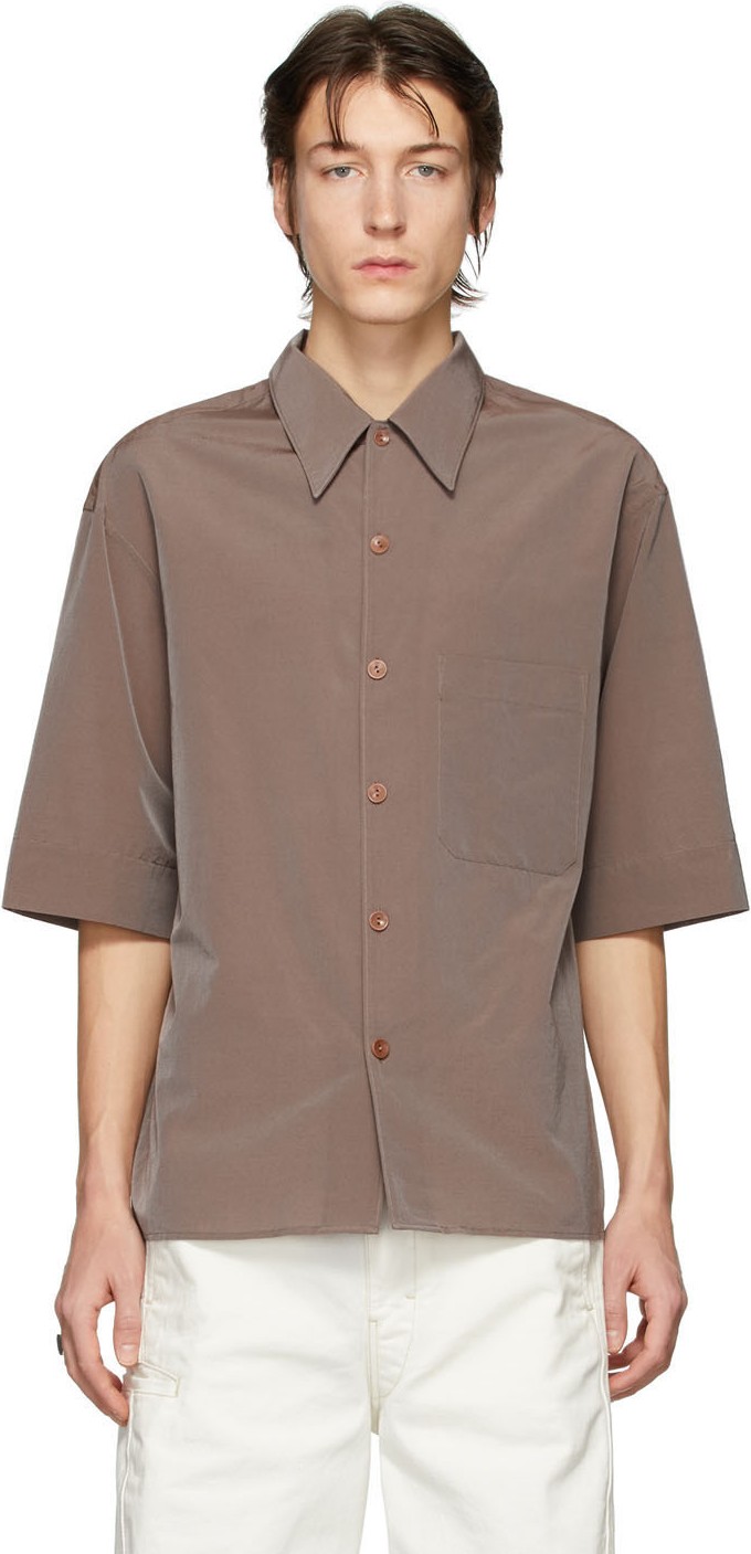 Lemaire Taupe Convertible Collar Short Sleeve Shirt