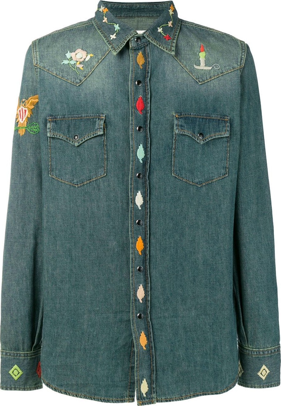 Saint Laurent embroidered denim fitted shirt