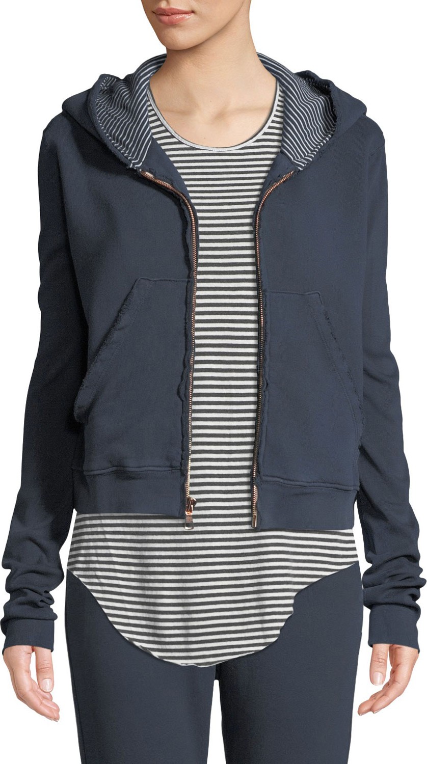 FOREO Frayed Zip-Front Cotton Hoodie