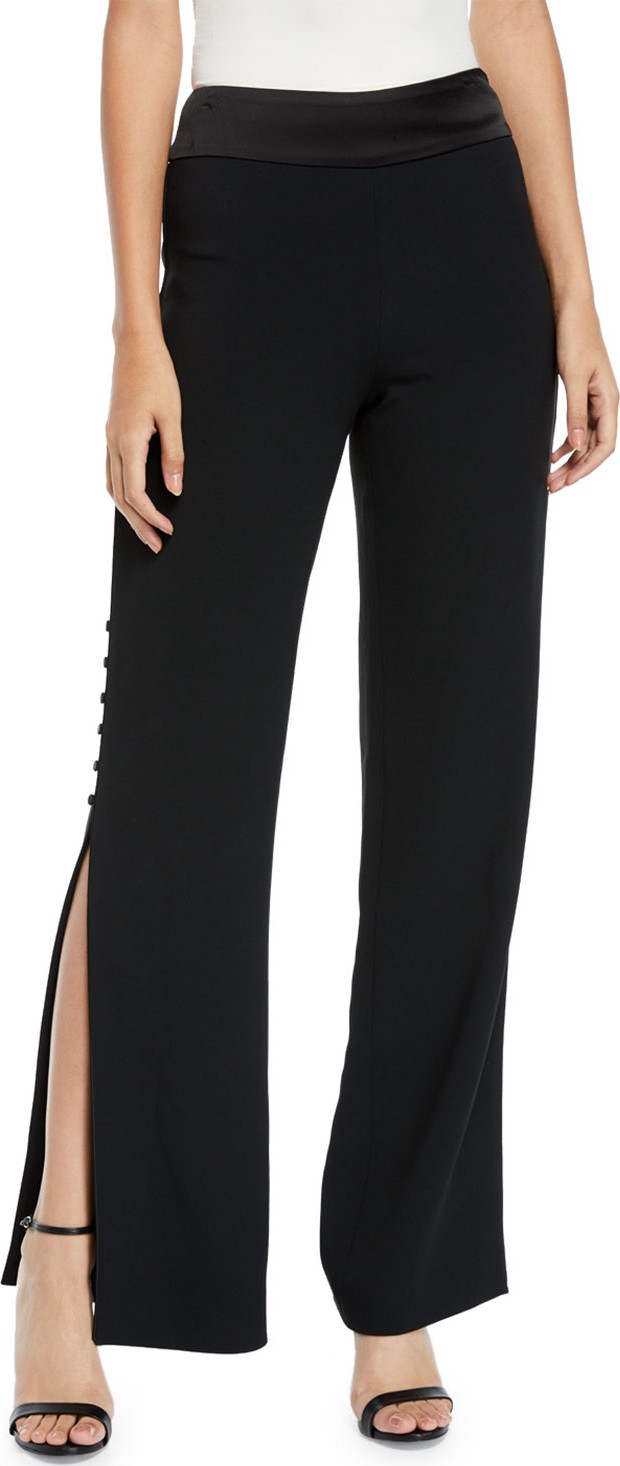 Jonathan Simkhai Crepe Satin Combo Side-Slit Button Pants