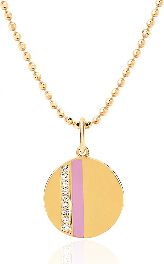 EF Collection 14k Diamond & Enamel Stripe Necklace  Pink