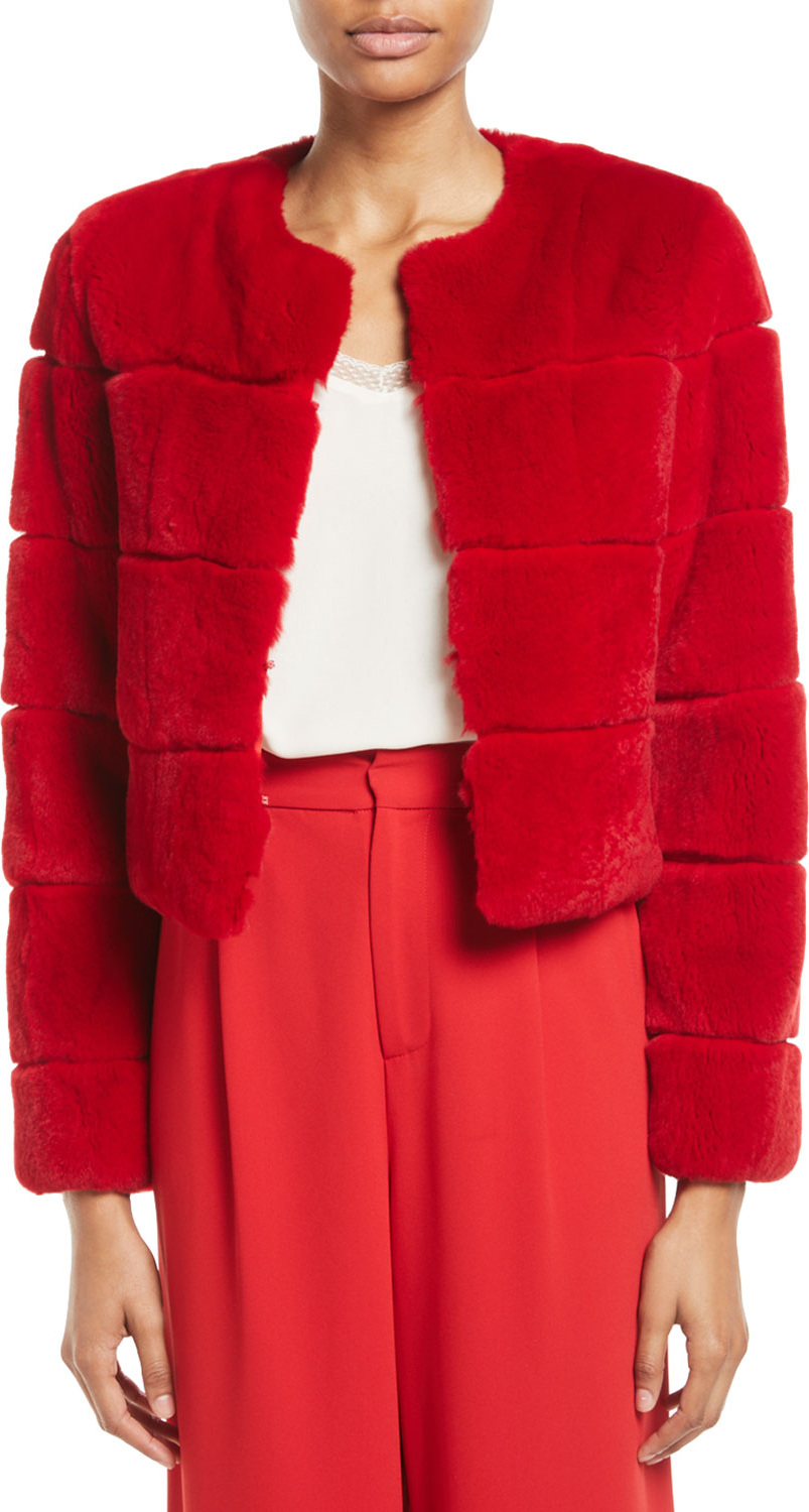 Alice + Olivia Theon Rabbit Fur Box Crop Coat