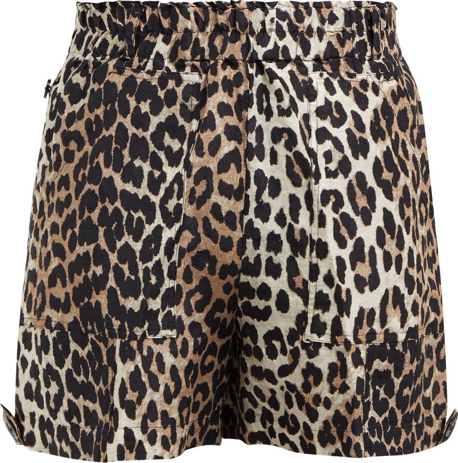 Ganni Cedar leopard-print linen-blend shorts