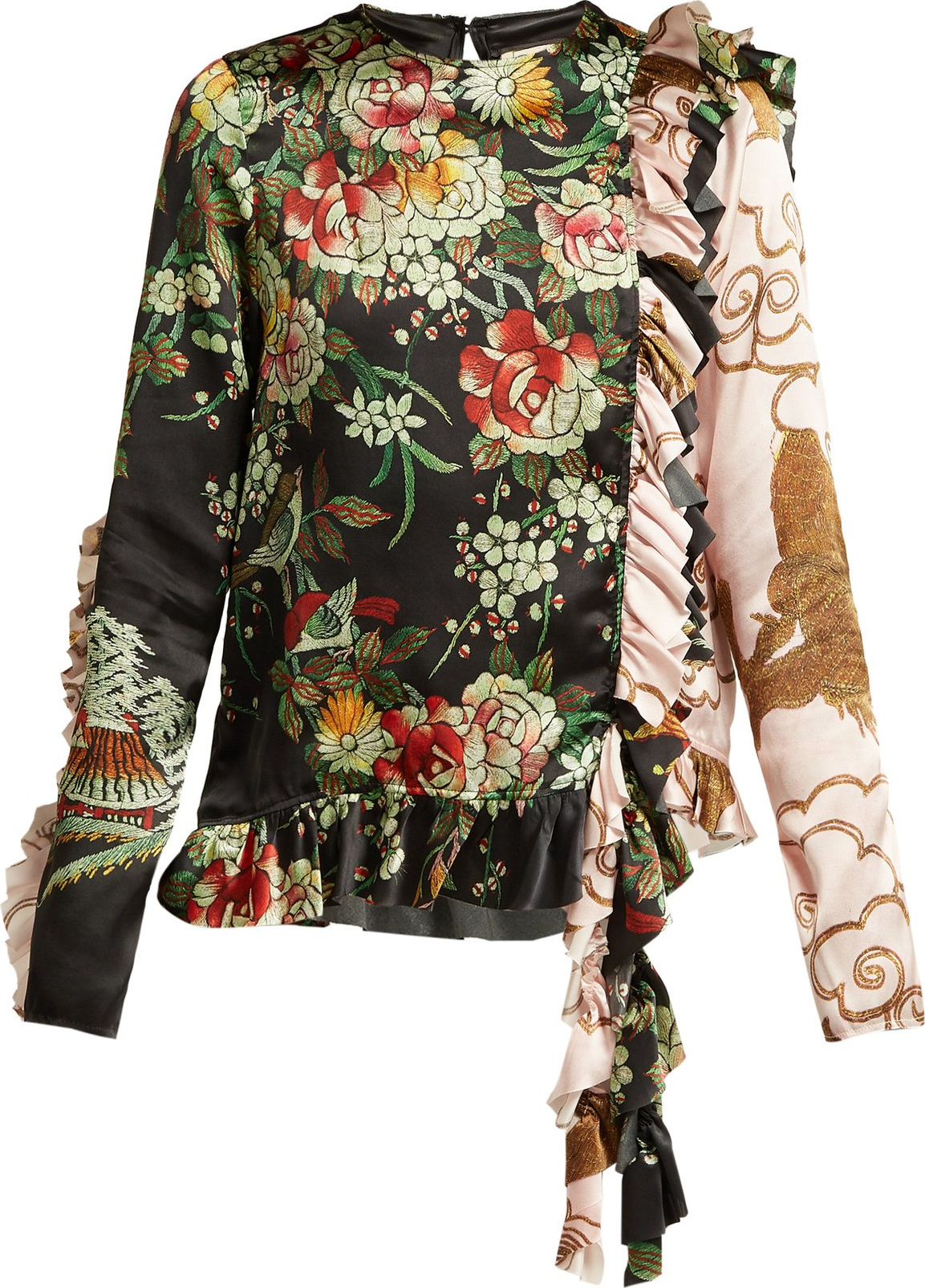 By Walid Nil floral-print ruffled silk blouse