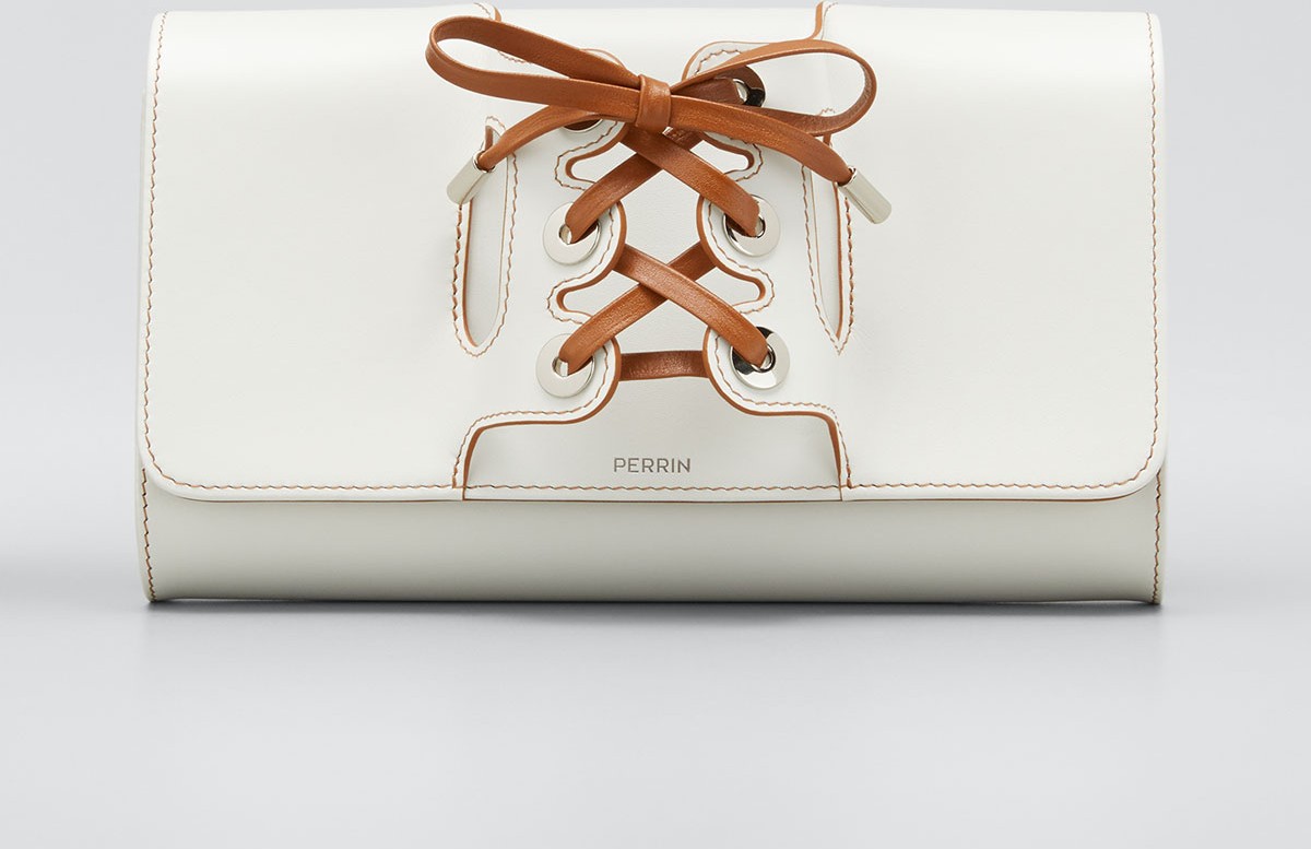 Perrin Paris Lolita Leather Clutch Bag with Lace-Up Glove Handle