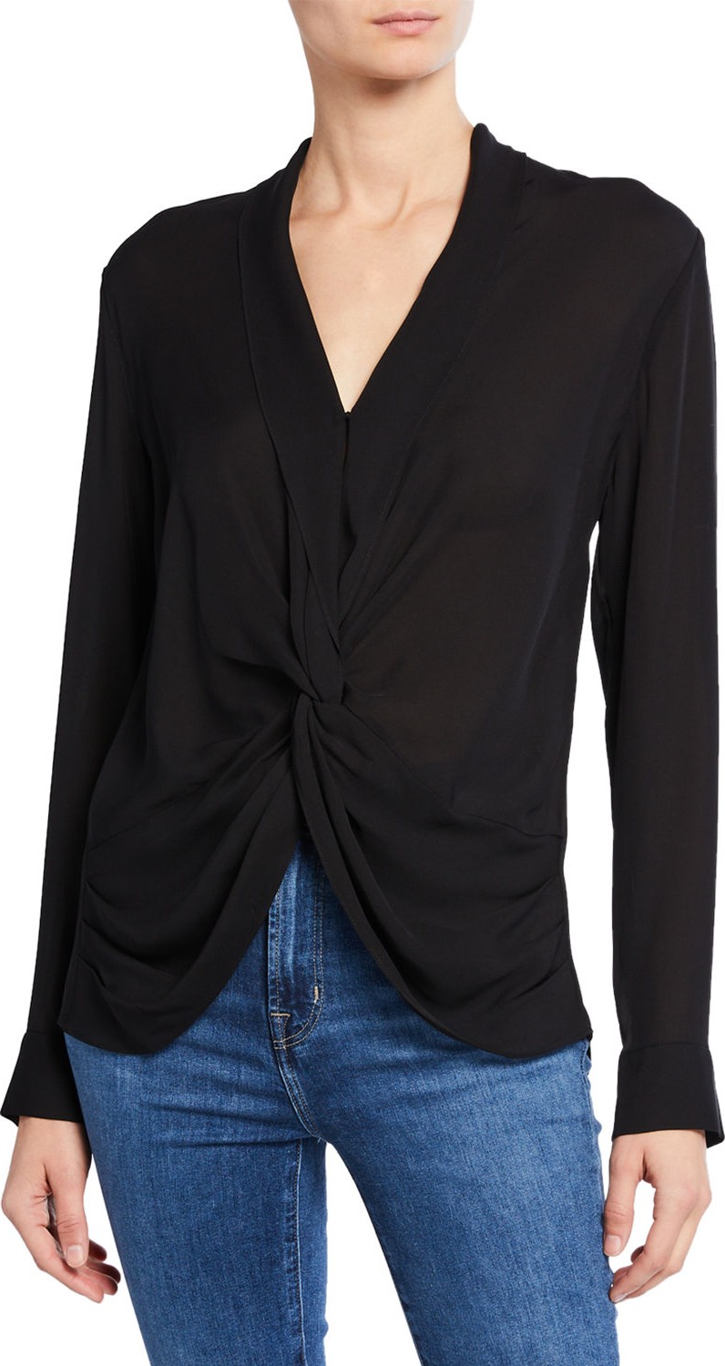 L'AGENCE Mariposa Silk Crossover Blouse