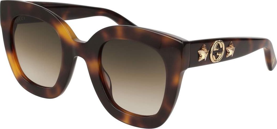 Gucci Rectangle Acetate GG Sunglasses w/ Crystal Stars, Brown Pattern