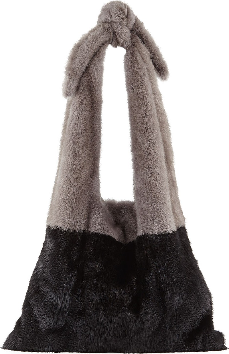 Simonetta Ravizza Furrissima Colorblock Mink Fur Sac Tote Bag, Black/Gray