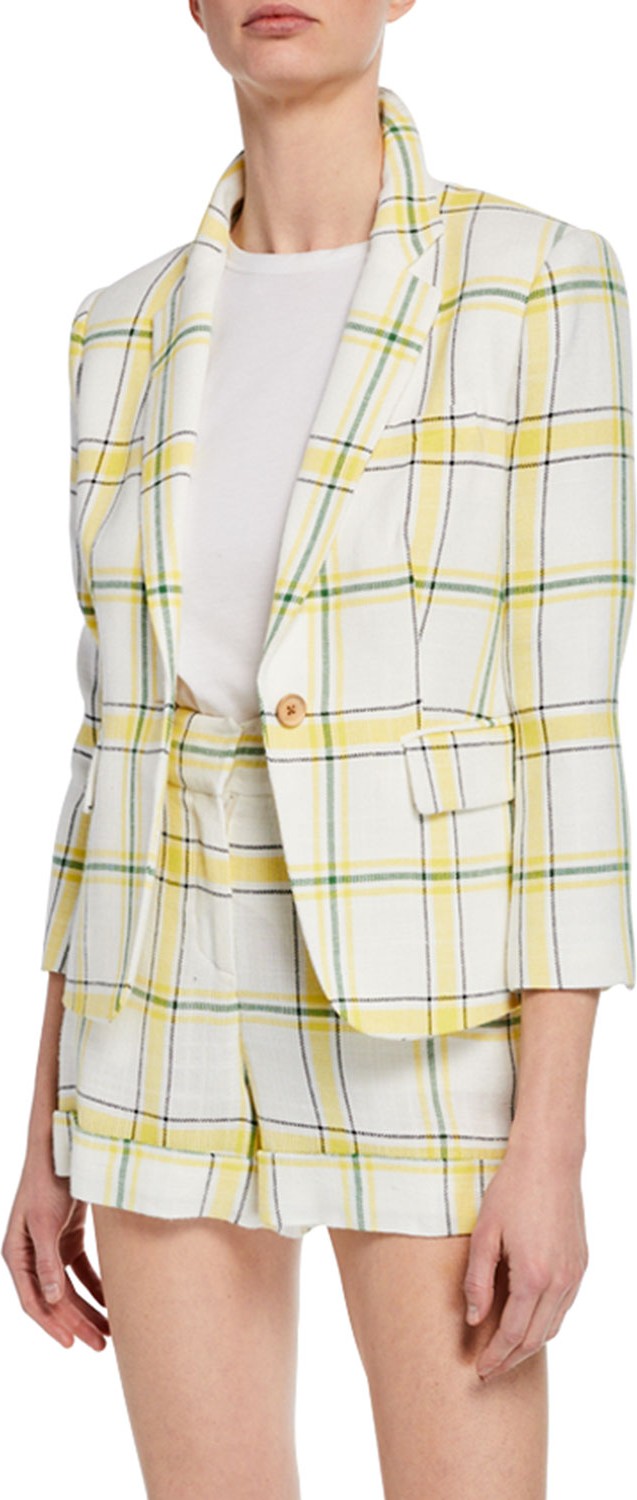 Veronica Beard Schoolboy Shrunken Plaid Jacket
