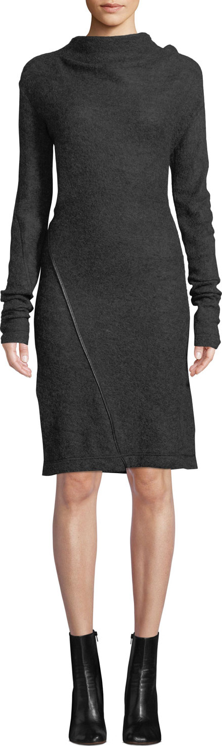 Helmut Lang Mohair-Blend High-Neck Long-Sleeve Dress