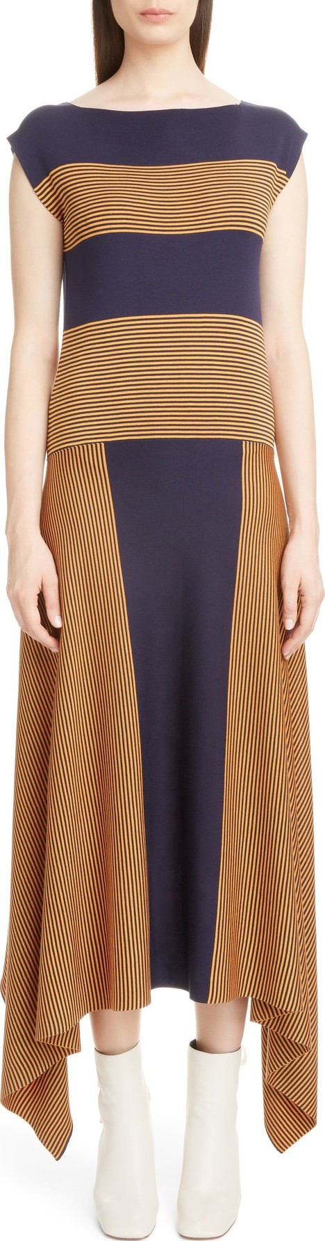 LOEWE Stripe Asymmetrical Silk Dress