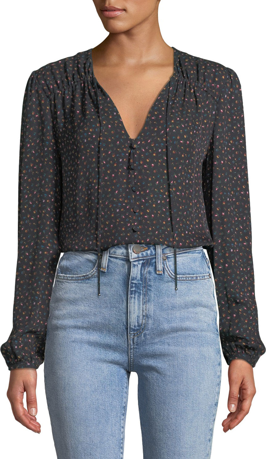Veronica Beard Arbor Floral Button-Front Silk Blouse