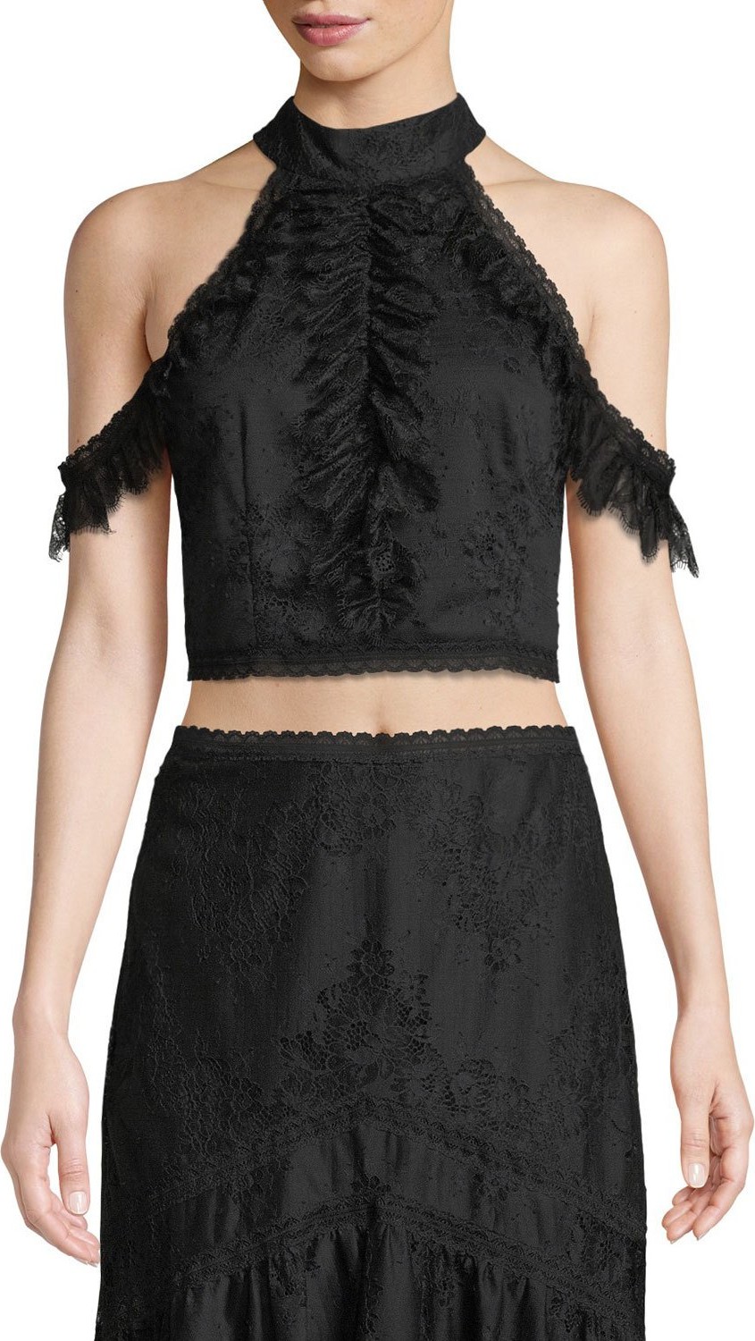 Alice + Olivia Regina Cold-Shoulder Lace Crop Top