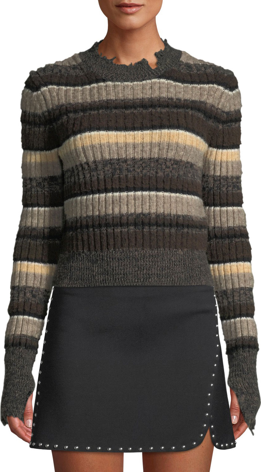 Helmut Lang Distressed Ombre-Stripe Shrunken Wool Sweater