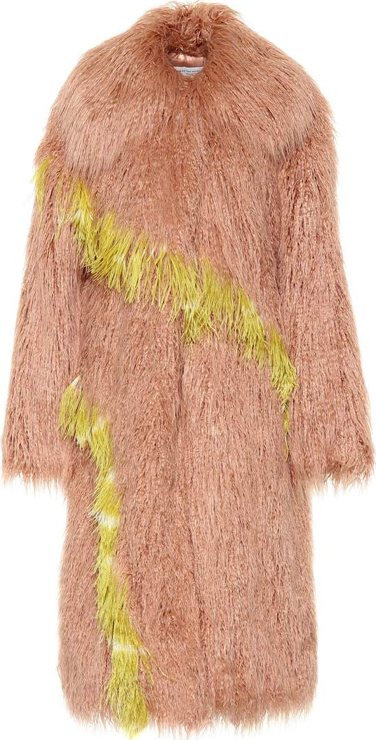 Dries Van Noten Feather-trimmed faux fur coat