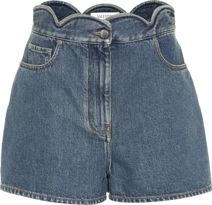 Valentino Scalloped denim shorts