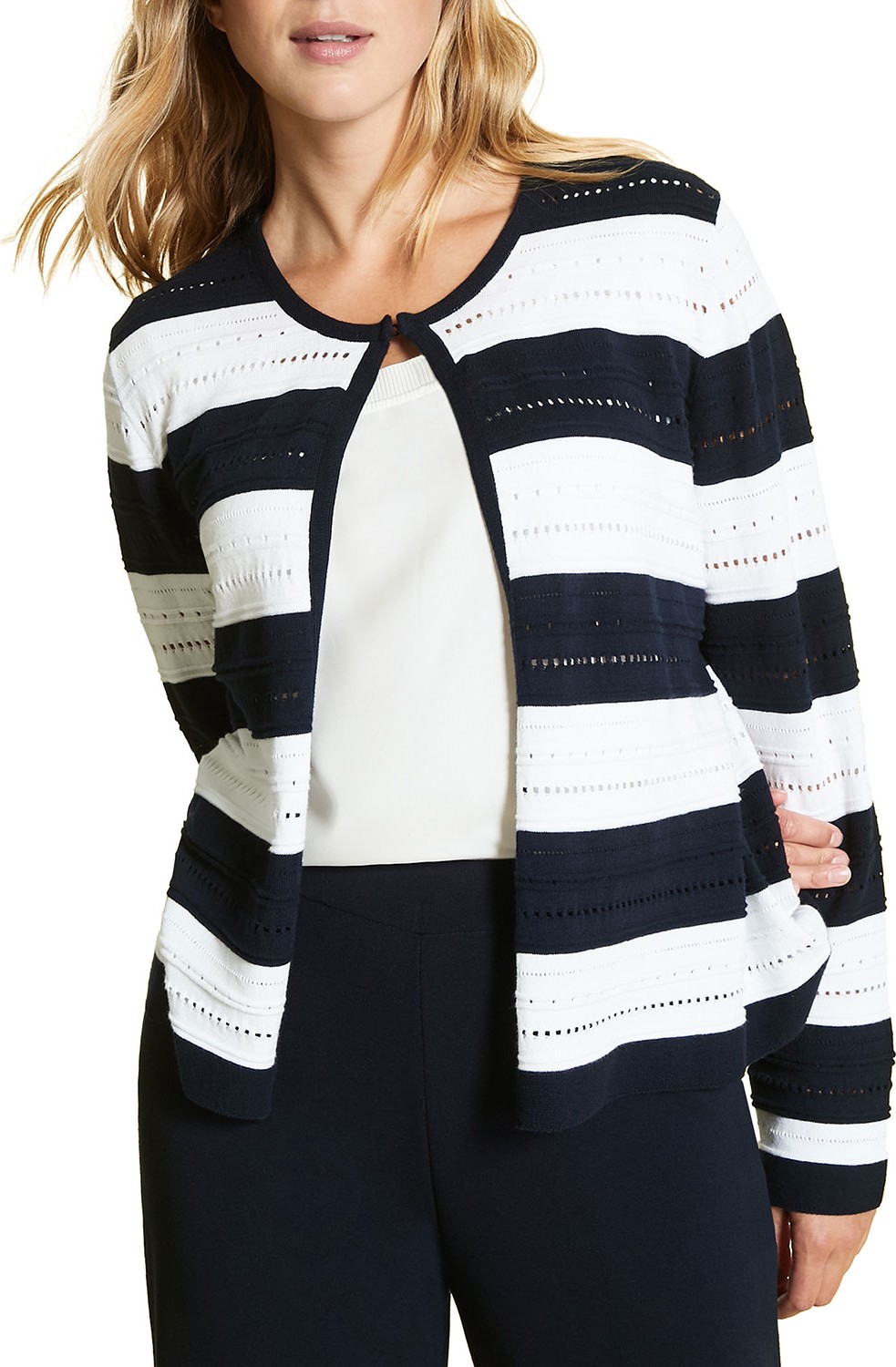 Marina Rinaldi Mais Stripe Cotton Cardigan