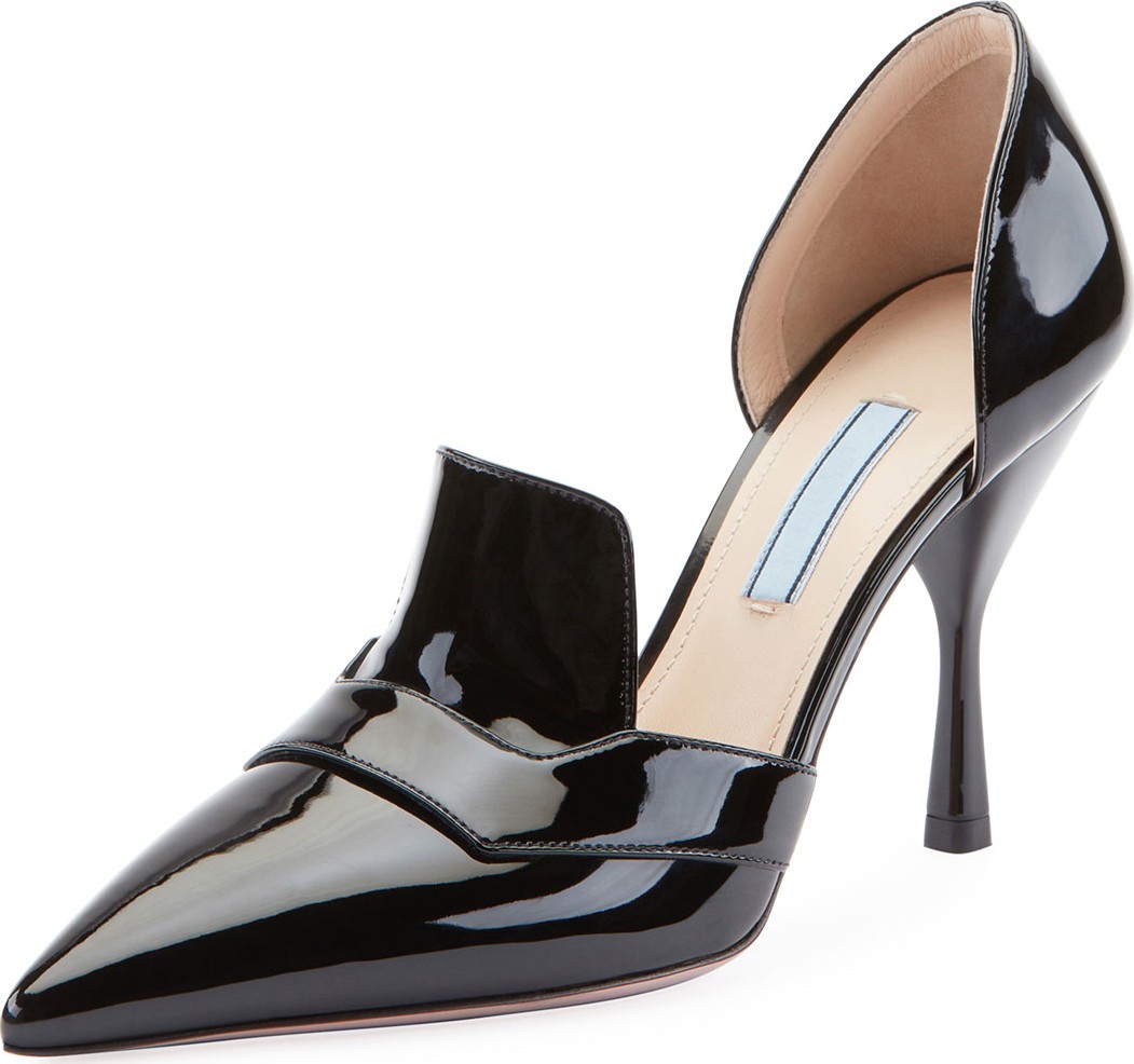Prada Two-Piece Patent Leather Point-Toe Loafer Pumps