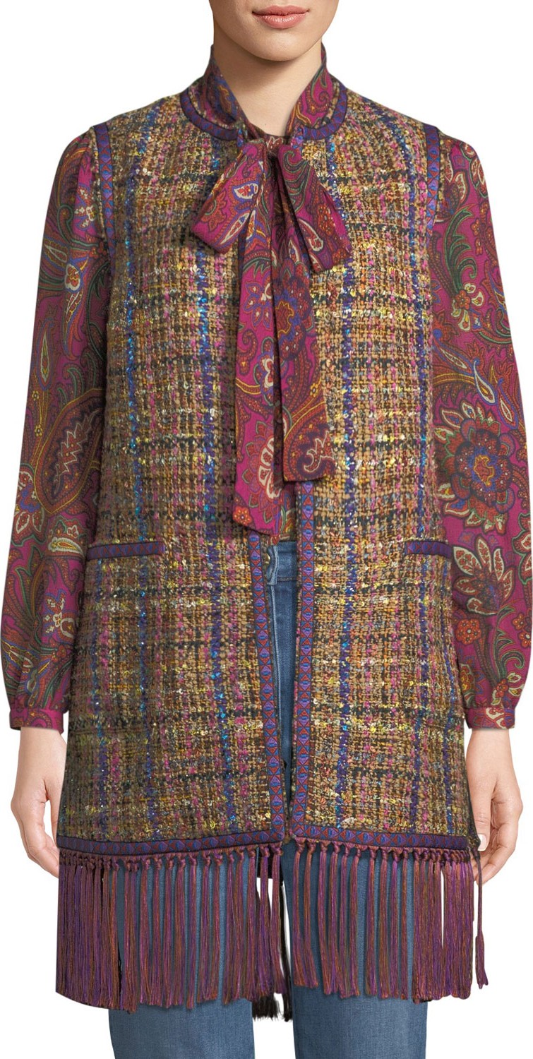 Etro Tweed Fringe-Hem Vest