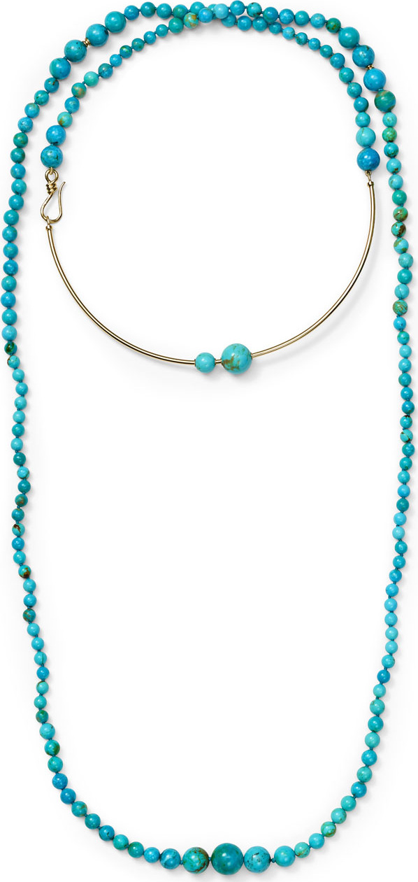 IPPOLITA Nova 18k Gold & Matrix Turquoise Long Wrap Wire Necklace