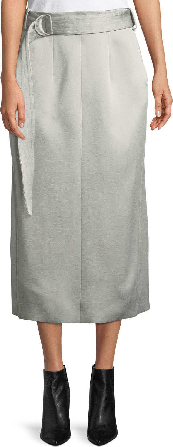 Joseph Byron Slim Crepe Satin Midi Skirt with Belt