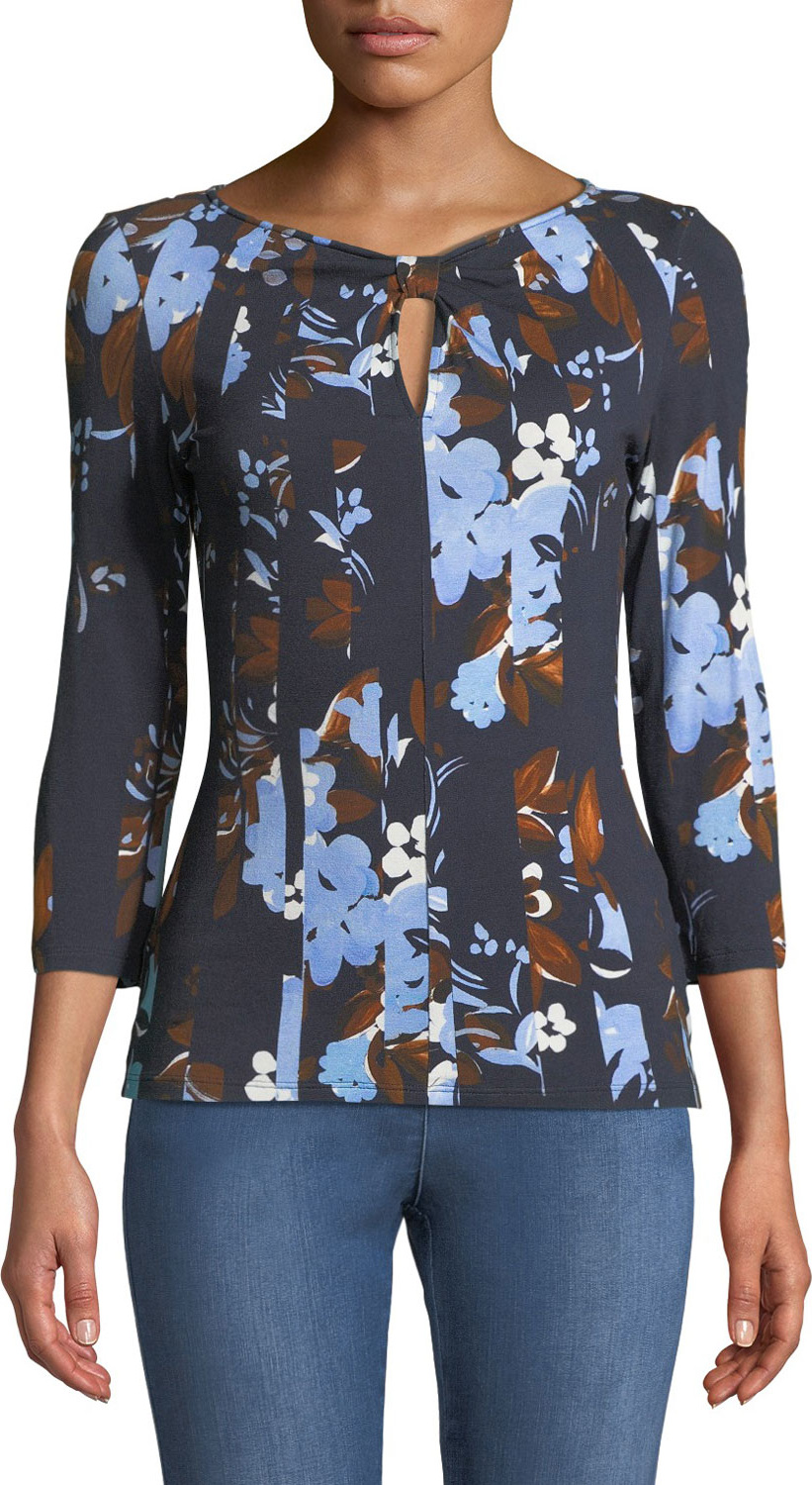 St. John 3/4-Sleeve Painted Floral Jersey T-Shirt