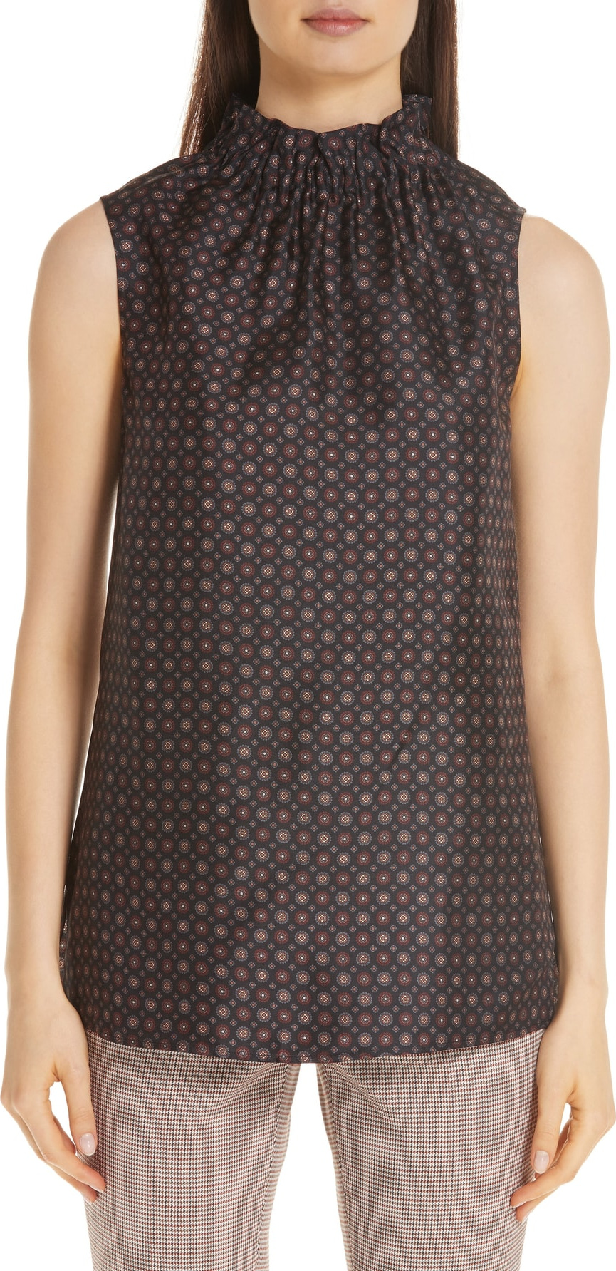 Lafayette 148 New York Percy Ruffle Neck Silk Blouse