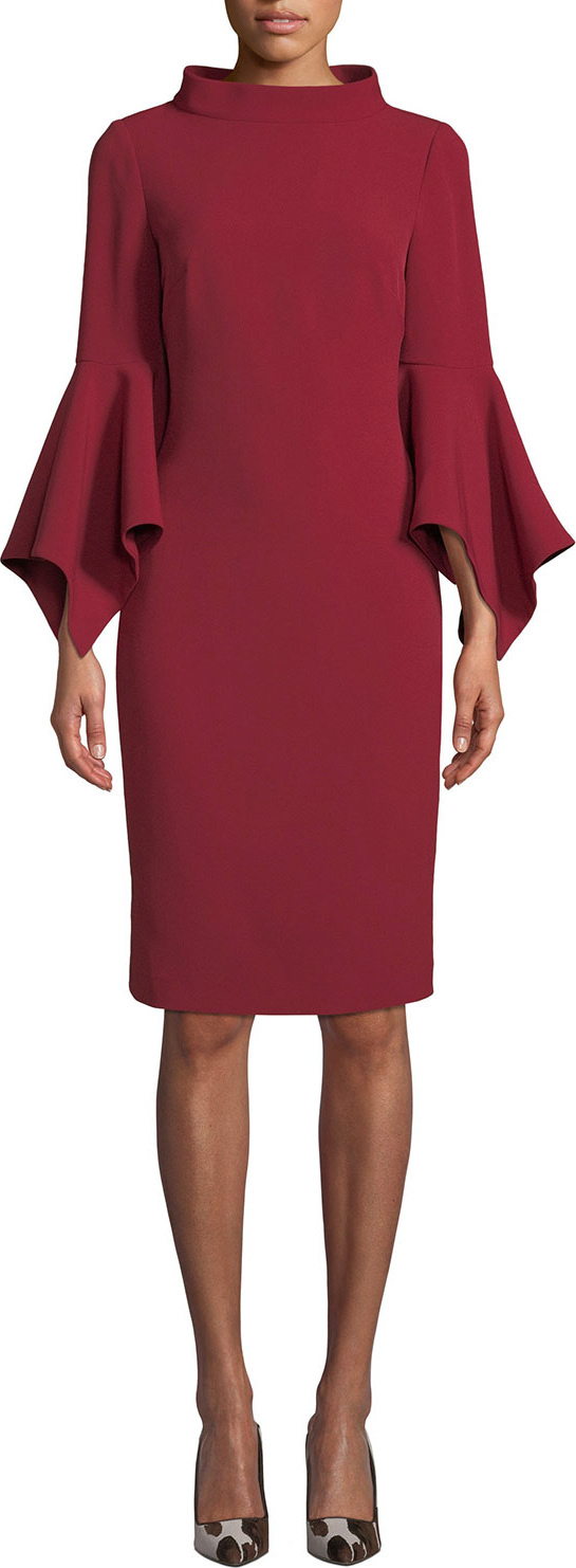 Badgley Mischka Bell-Sleeve Sheath Dress