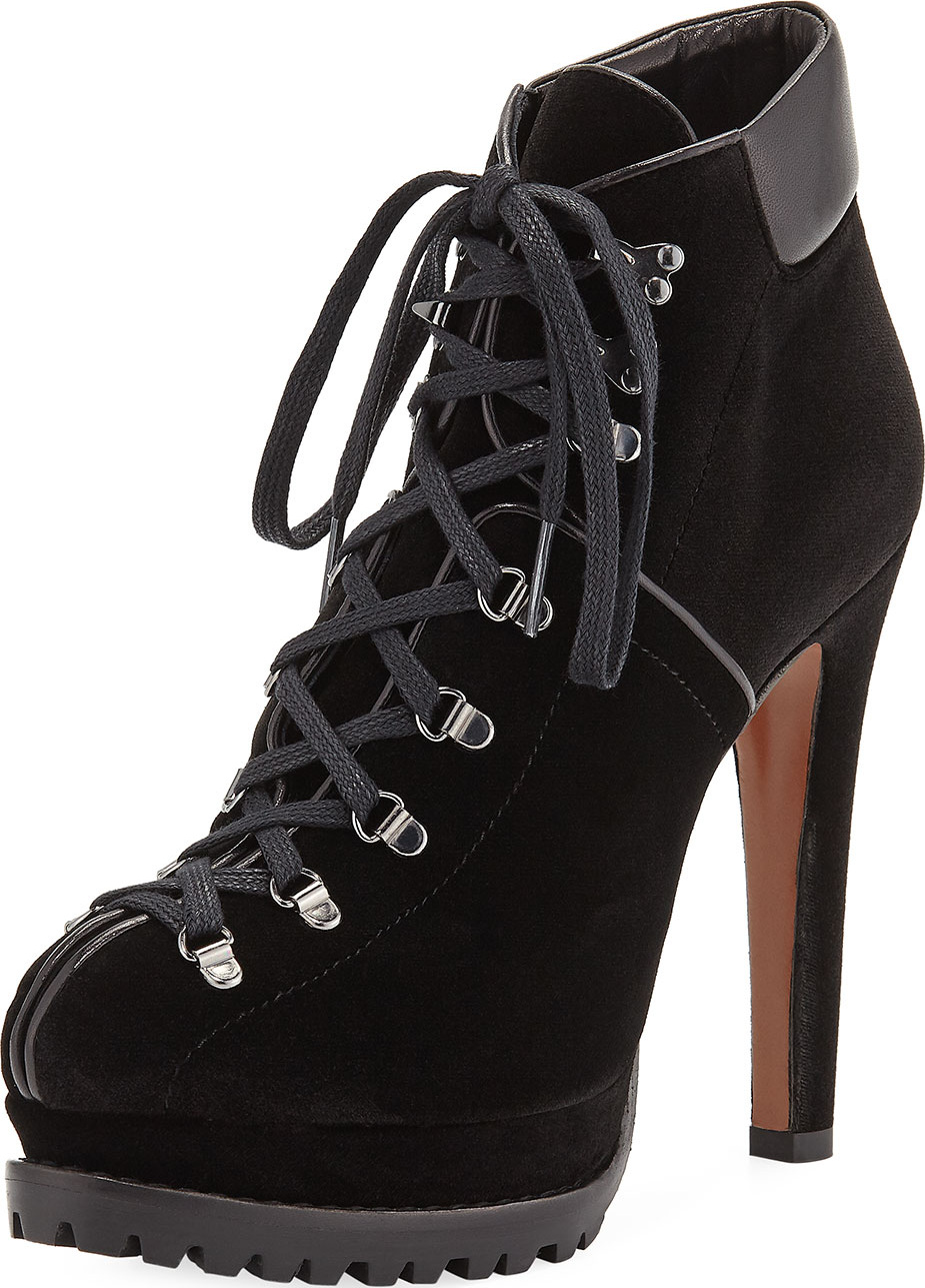 Alaïa Suede Platform Lace-Up Boots