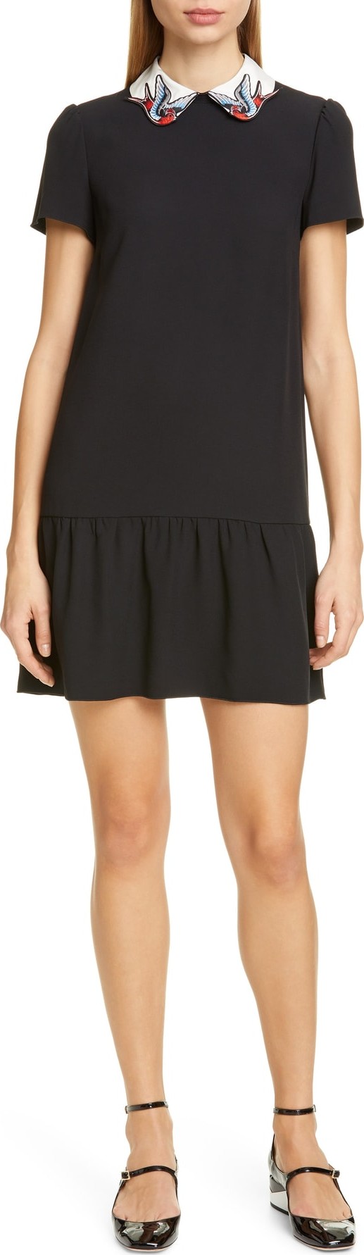 RED Valentino Swallow Collar Ruffle Hem Dress