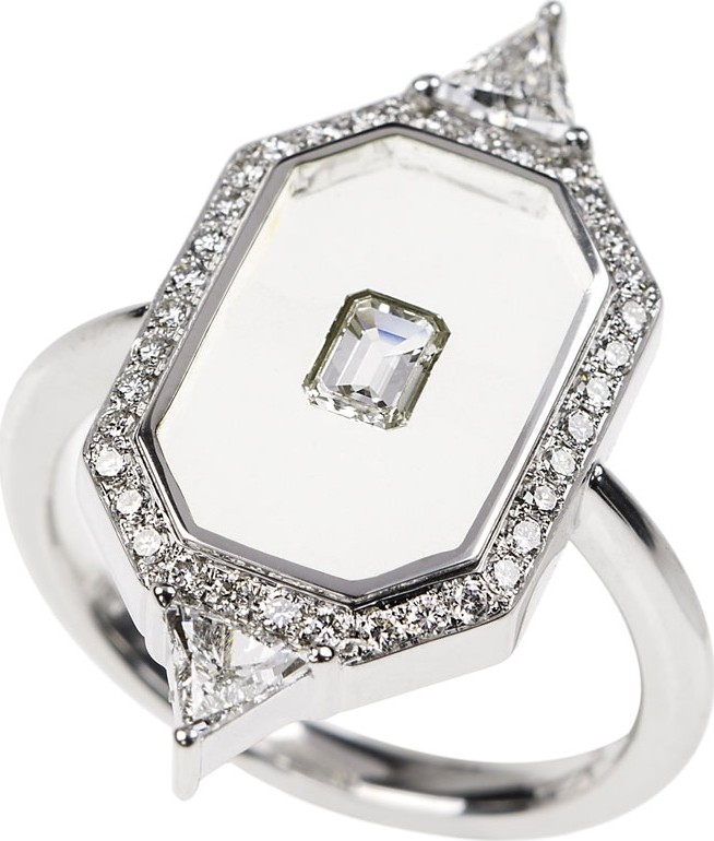 Nikos Koulis Universe Line 18k White Gold Mixed-Diamond Ring, Size 6.75