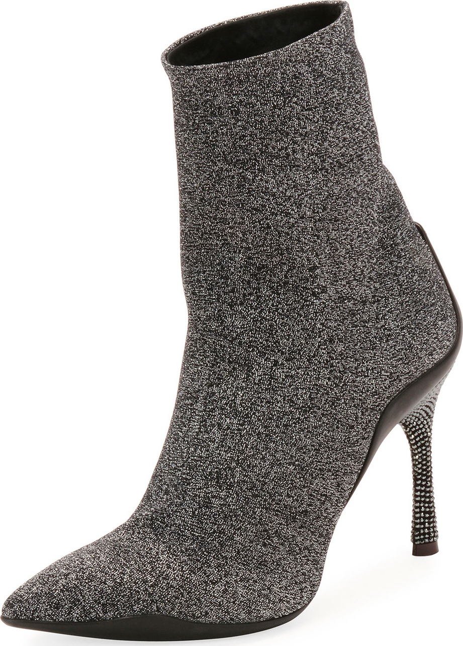 Rene Caovilla Stretch Metallic Bootie with Crystal Heel
