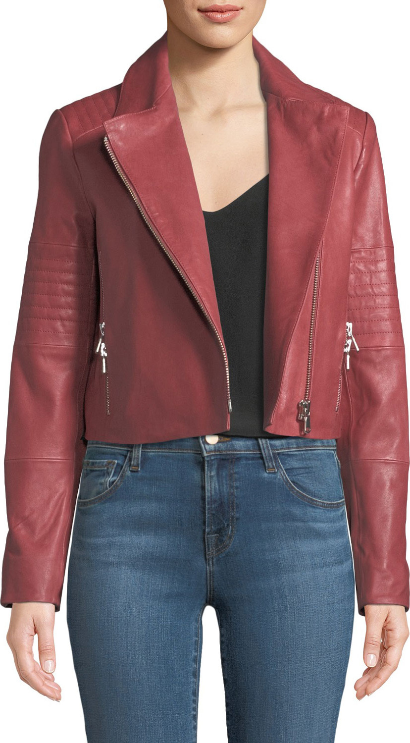 J BRAND Aiah Zip-Front Lamb Leather Jacket