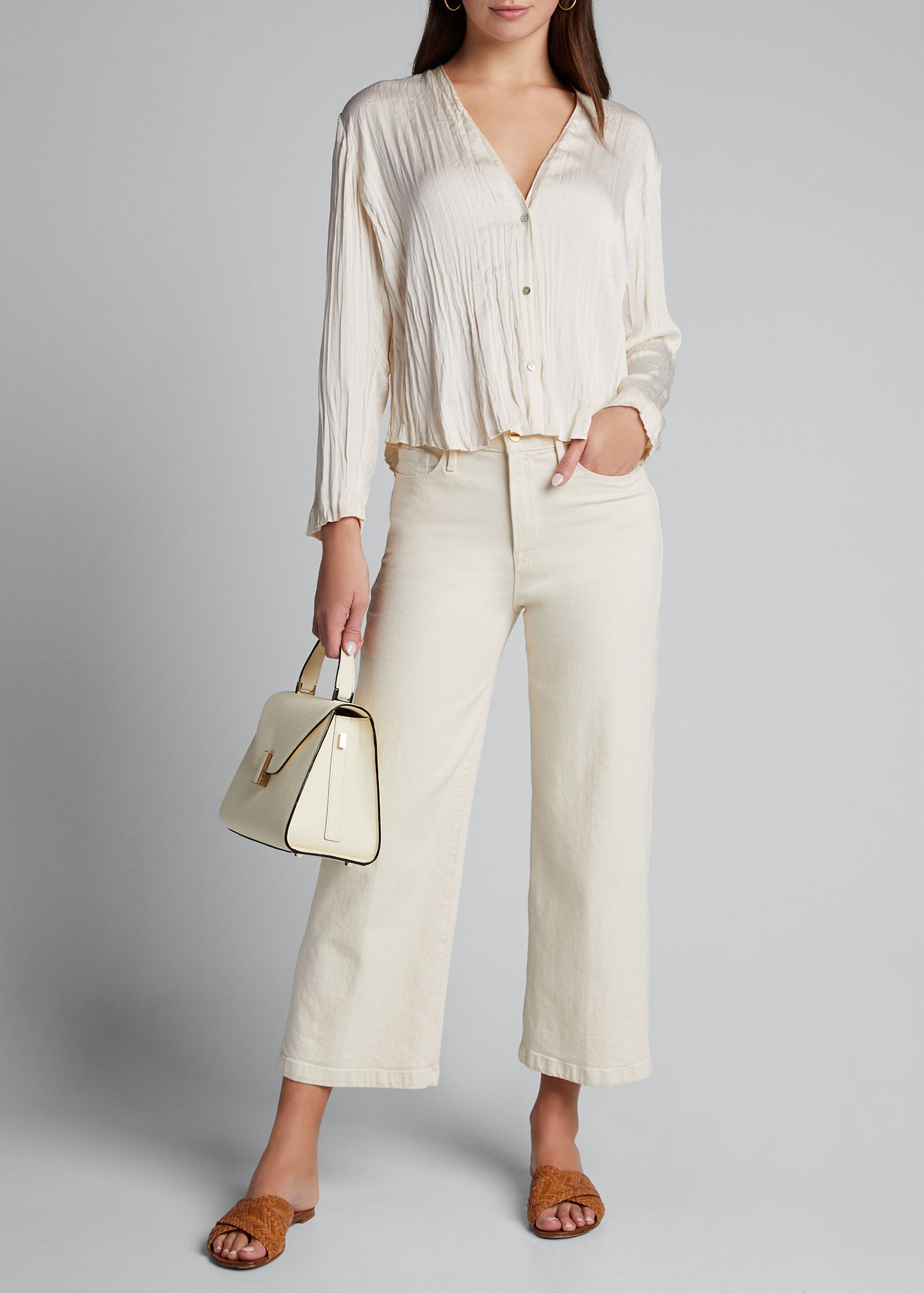 Vince Crushed V-Neck Long-Sleeve Top